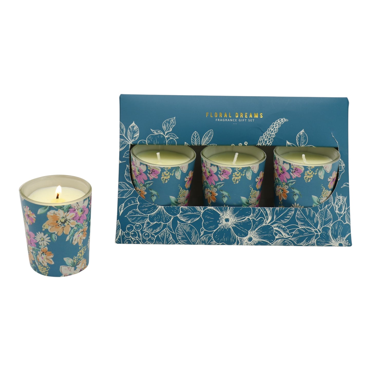 Floral dreams Glass Jar Candle Gift Set with Triangle Box SS51016-32 (3Pack)