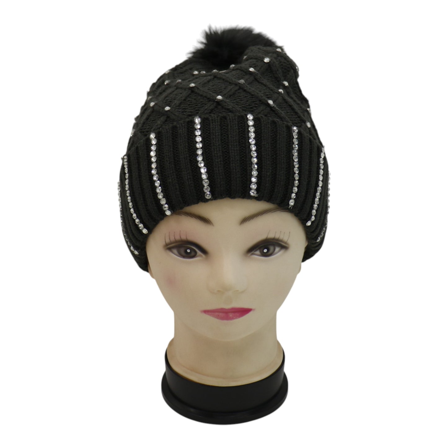 Pom Pom Rhinestone Decor Beanie H20-45. (12PC)