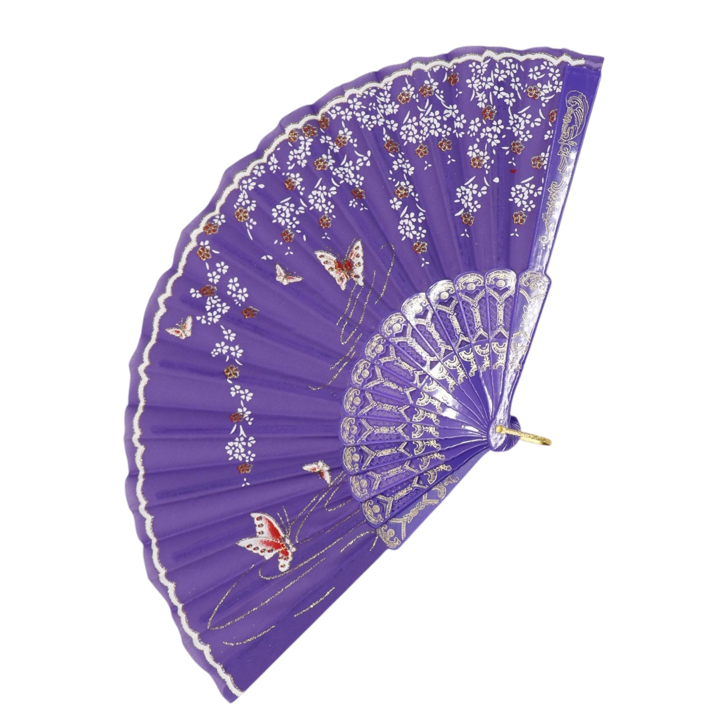 Butterfly Floral Gold Glitter Colorful Hand Held Folding Fan JF6323-6 (12PC)