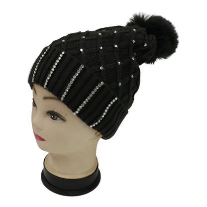 Pom Pom Rhinestone Decor Beanie H20-45. (12PC)