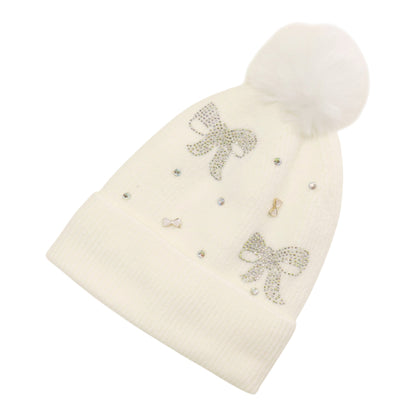 Pom Pom Knitted Beanie With Rhinestone H20-57 (12PC)