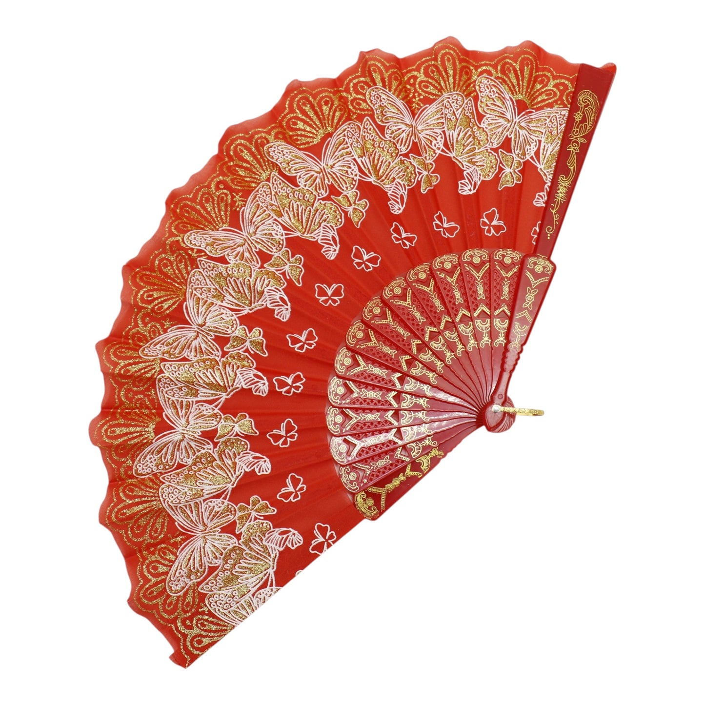 Colorful Butterfly Floral Glitter Handheld Folding Fan FNSZ-01 (12PC)