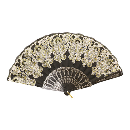 Black Floral Gold Glitter Black Frame Hand Held Folding Fan SZ08 (12PC)