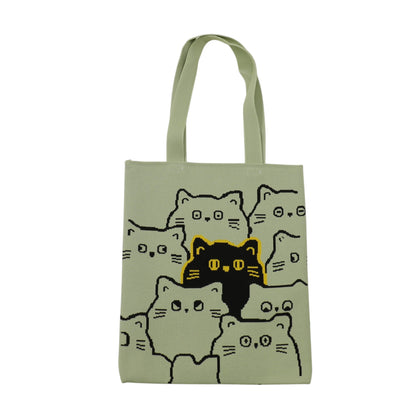 Cute Cat Pattern Knitted Tote Shoulder Bag JB6113-2 (12PC)