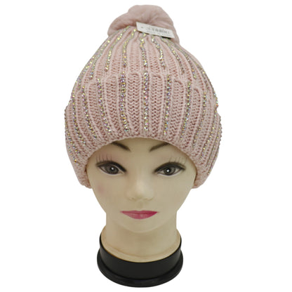 Pom Pom Rhinestone Decor Beanie H20-44. (12PC)