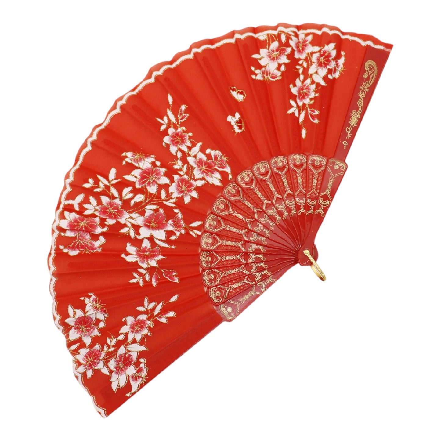 Butterfly Floral Gold Glitter Colorful Hand Held Folding Fan JF6323-6 (12PC)