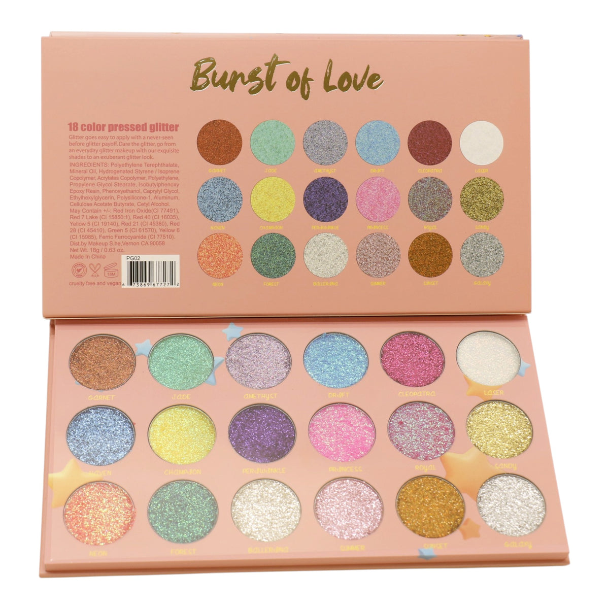 S. He 18 Color Pressed Glitter Palette PG02 (6PK)