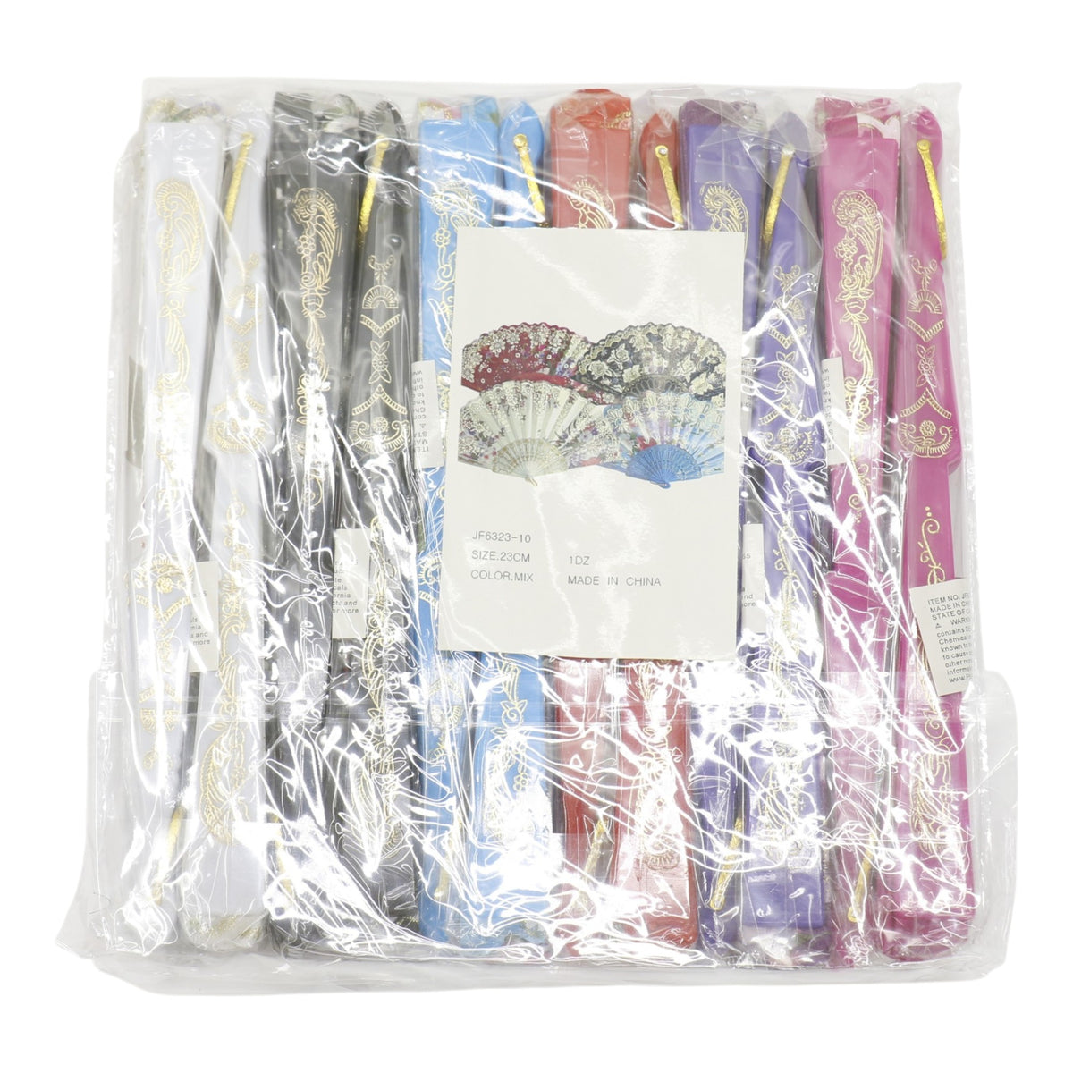 Gold Glitter Floral Colorful Hand Held Folding Fan JF6423-10 (12PC)