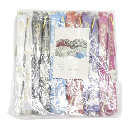 Gold Glitter Floral Colorful Hand Held Folding Fan JF6423-10 (12PC)