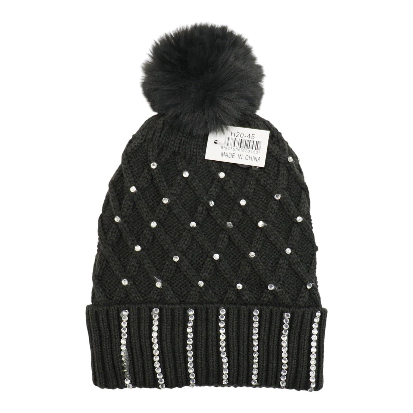 Pom Pom Rhinestone Decor Beanie H20-45. (12PC)