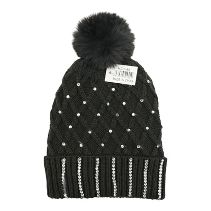 Pom Pom Rhinestone Decor Beanie H20-45. (12PC)