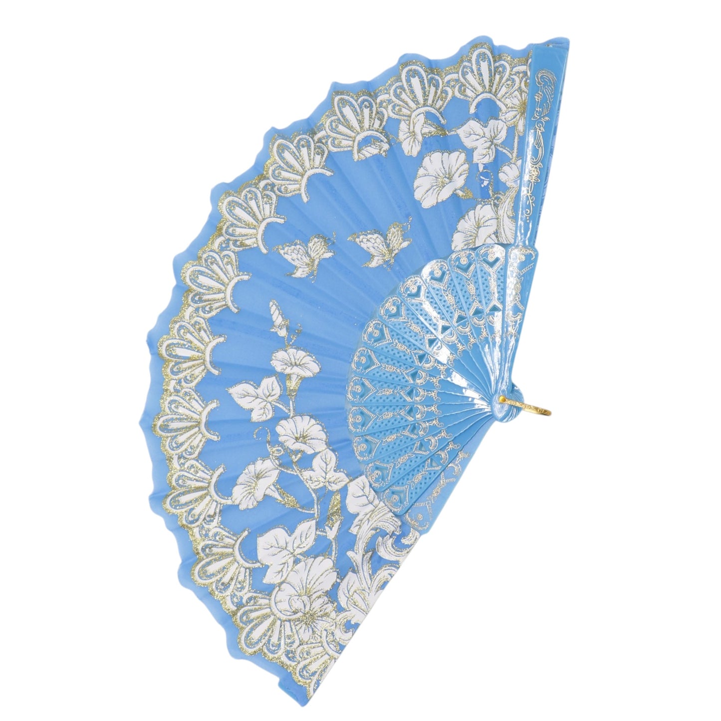 Butterfly Floral Gold Glitter Colorful Hand Held Folding Fan JF6323-6 (12PC)