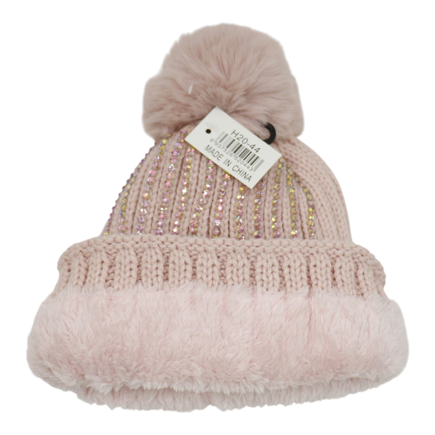 Pom Pom Rhinestone Decor Beanie H20-44. (12PC)