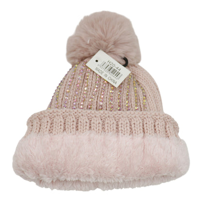 Pom Pom Rhinestone Decor Beanie H20-44. (12PC)