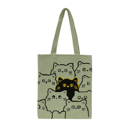 Cute Cat Pattern Knitted Tote Shoulder Bag JB6113-2 (12PC)