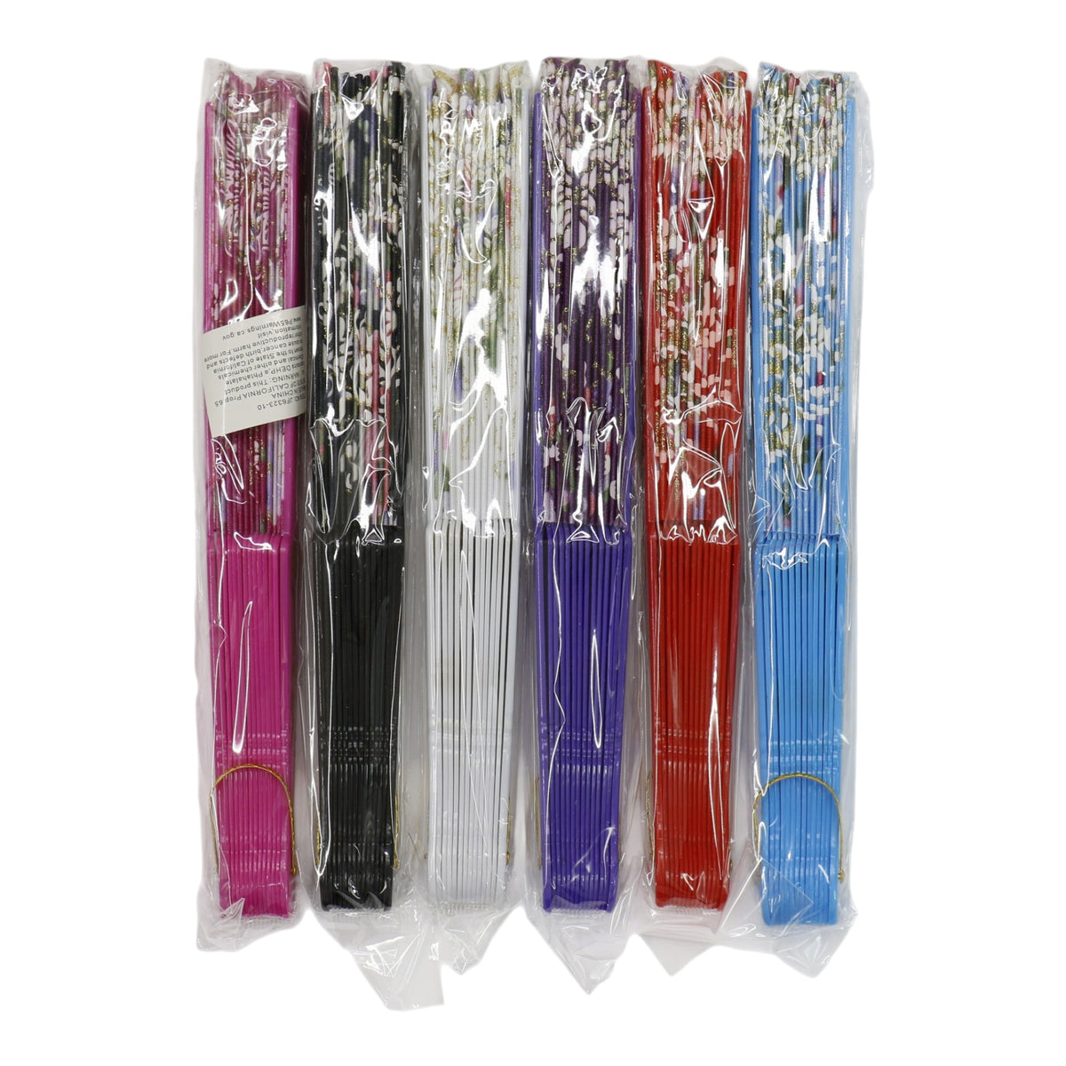 Gold Glitter Floral Colorful Hand Held Folding Fan JF6423-10 (12PC)