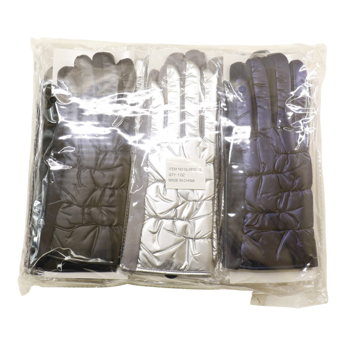 Women's Metallic Quilted Puffer Texting Gloves GL6830-16 (12PAIR)