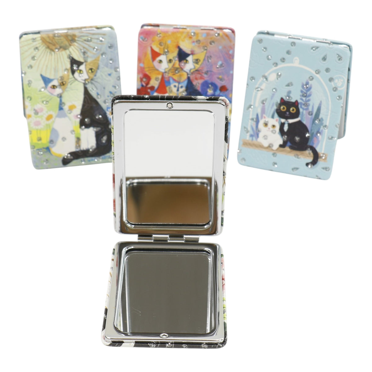 Cat Cartoon Rectangular Glitter Compact Makeup Mirror JM6423-30 (12PC)