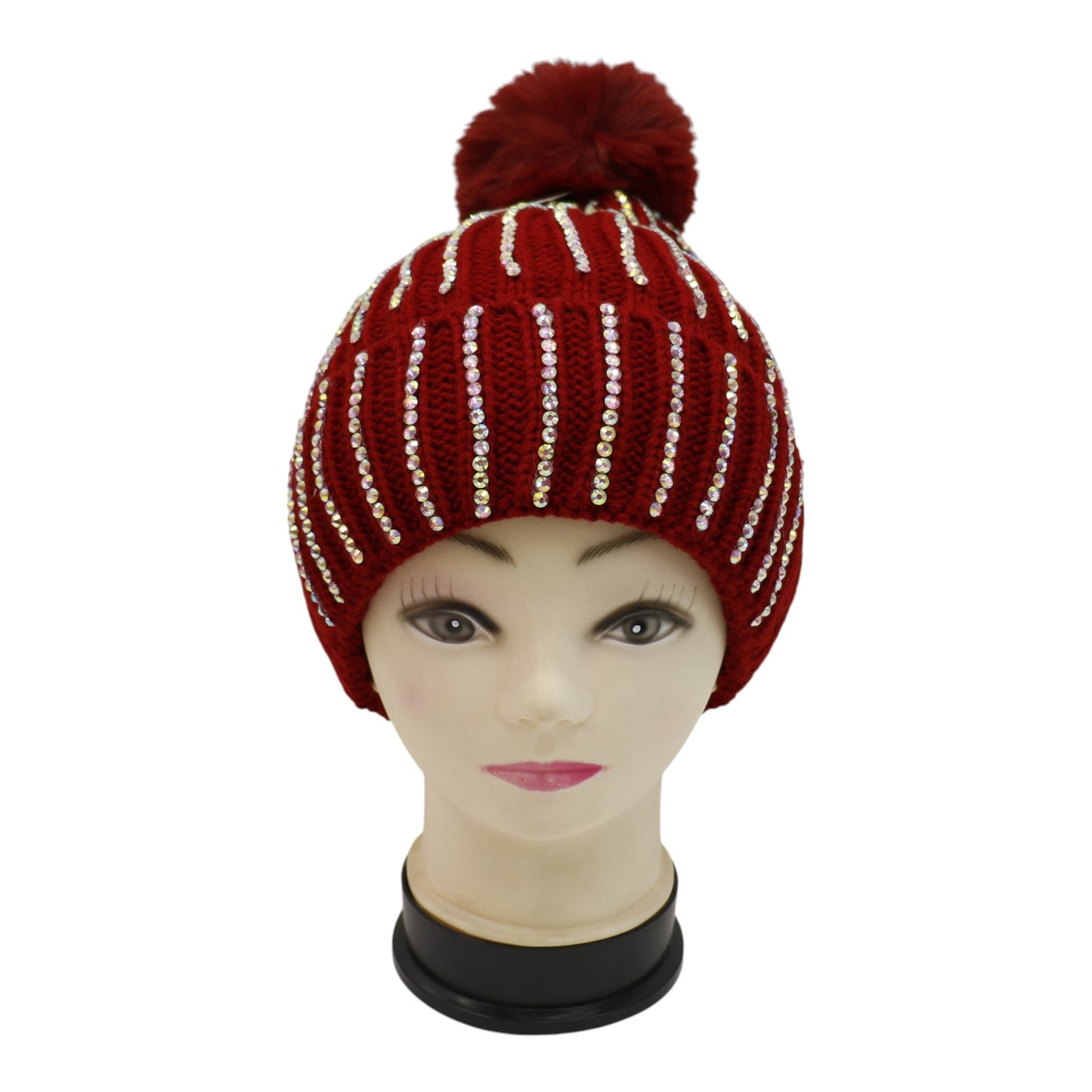 Pom Pom Rhinestone Decor Beanie H20-44. (12PC)