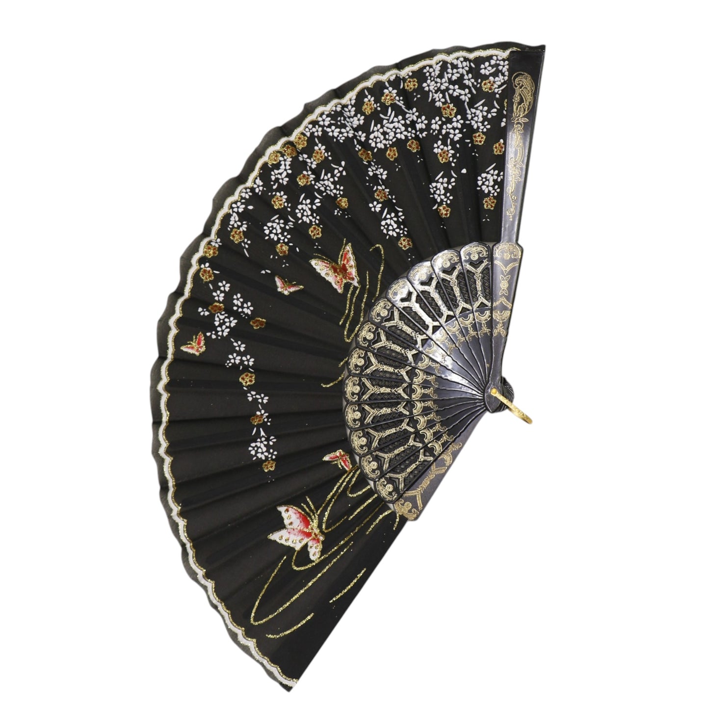 Butterfly Floral Gold Glitter Colorful Hand Held Folding Fan JF6323-6 (12PC)