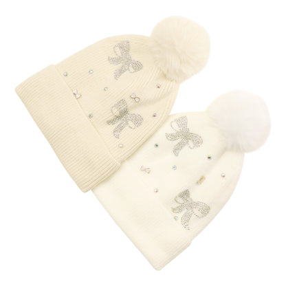 Pom Pom Knitted Beanie With Rhinestone H20-57 (12PC)