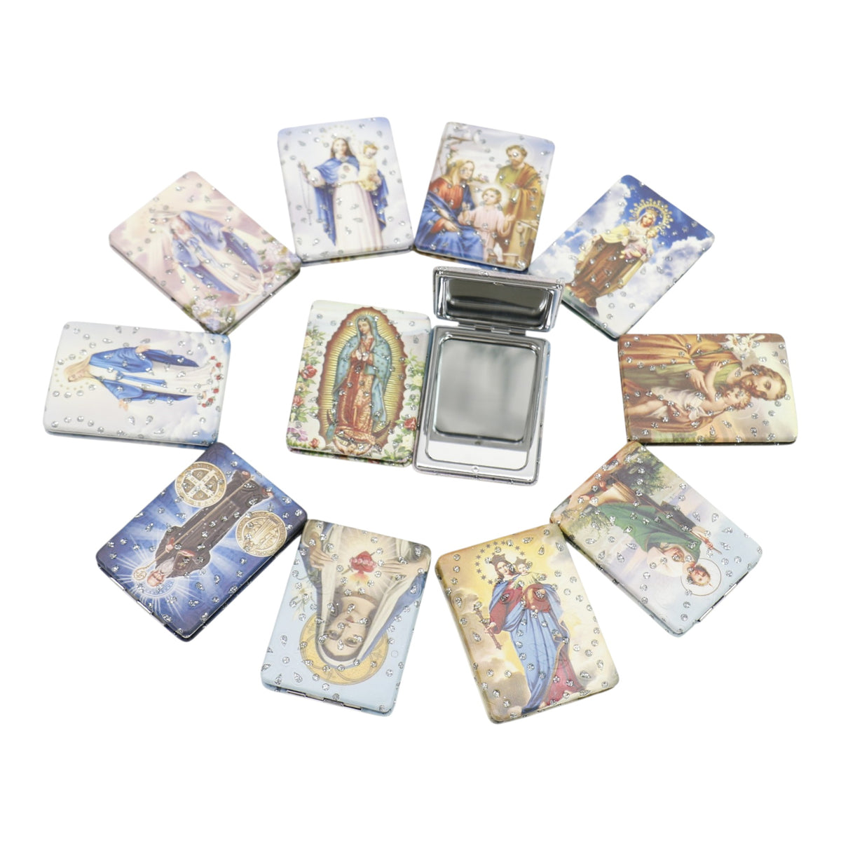 Religious Rectangular Glitter Compact Makeup Mirror JM6423-2 (12PC)