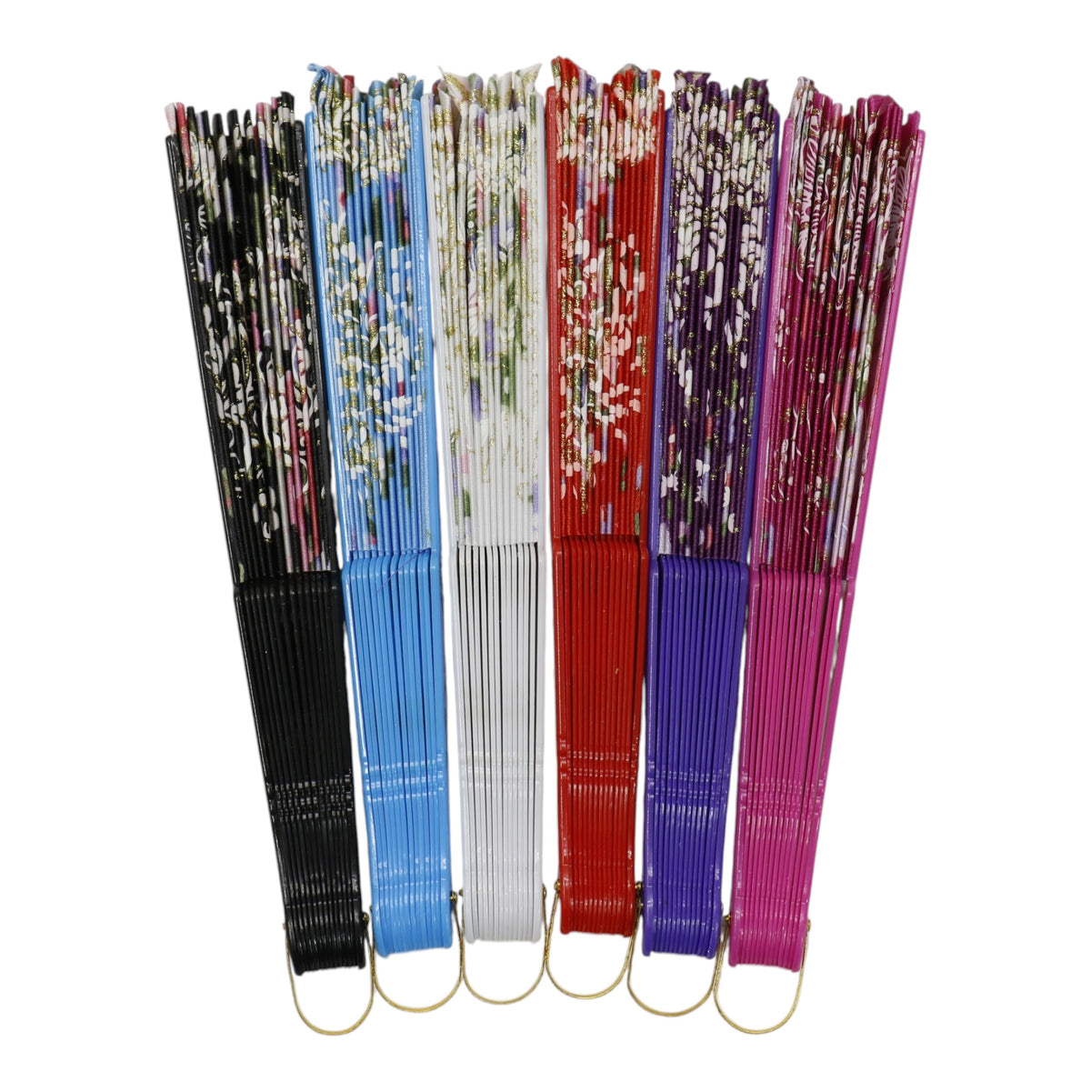 Gold Glitter Floral Colorful Hand Held Folding Fan JF6423-10 (12PC)