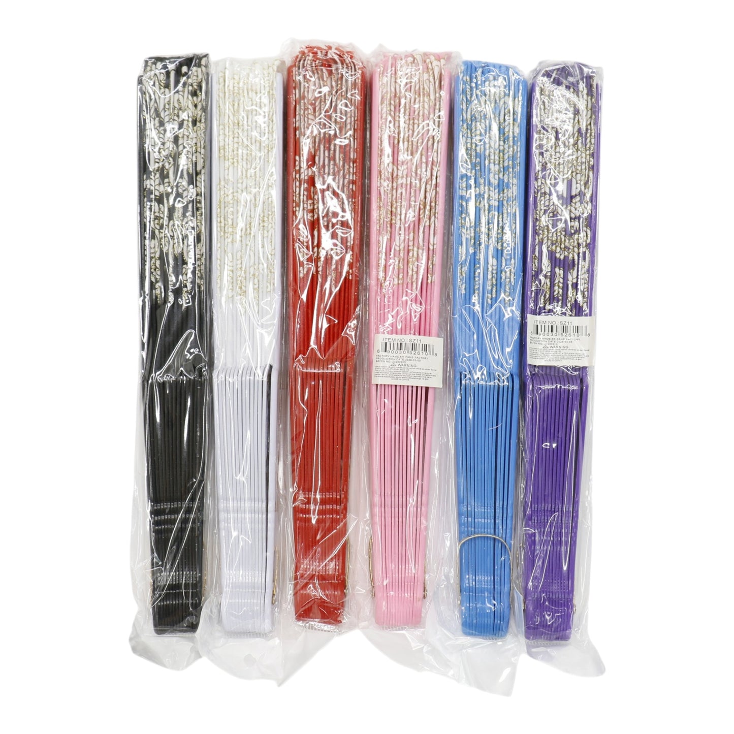 Colorful Gold Floral Glitter Handheld Folding Fan FN161AA (12PC)
