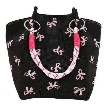Pink Ribbon Pattern Cord Strap Knitted Tote Bag BG6313-4.(3PC)