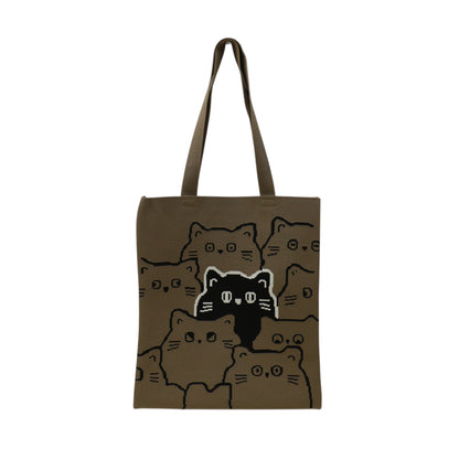 Cute Cat Pattern Knitted Tote Shoulder Bag JB6113-2 (12PC)