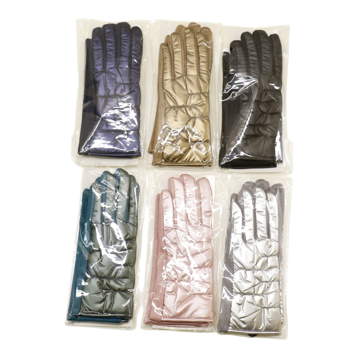 Women's Metallic Quilted Puffer Texting Gloves GL6830-16 (12PAIR)