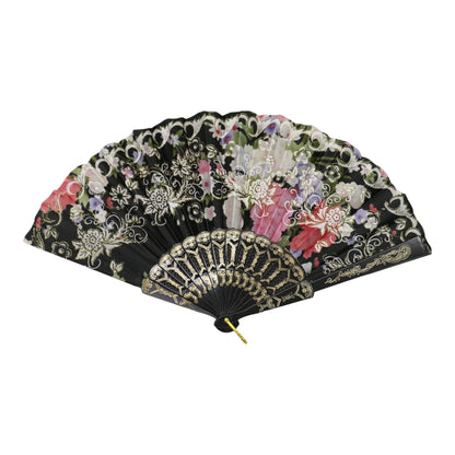 Gold Glitter Floral Colorful Hand Held Folding Fan JF6423-10 (12PC)