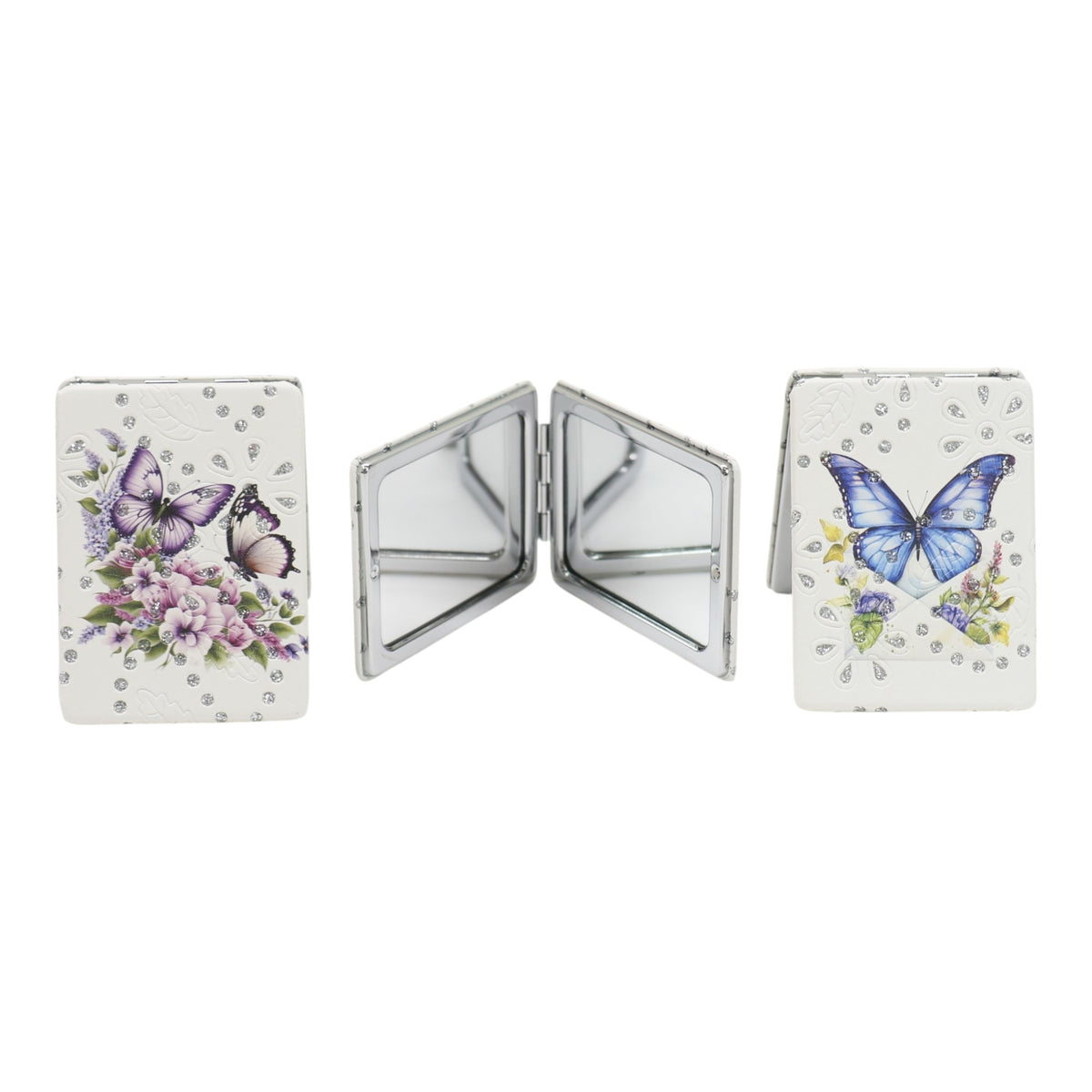 Butterfly Floral Rectangular Glitter Compact Makeup Mirror JM6423-16 (12PC)