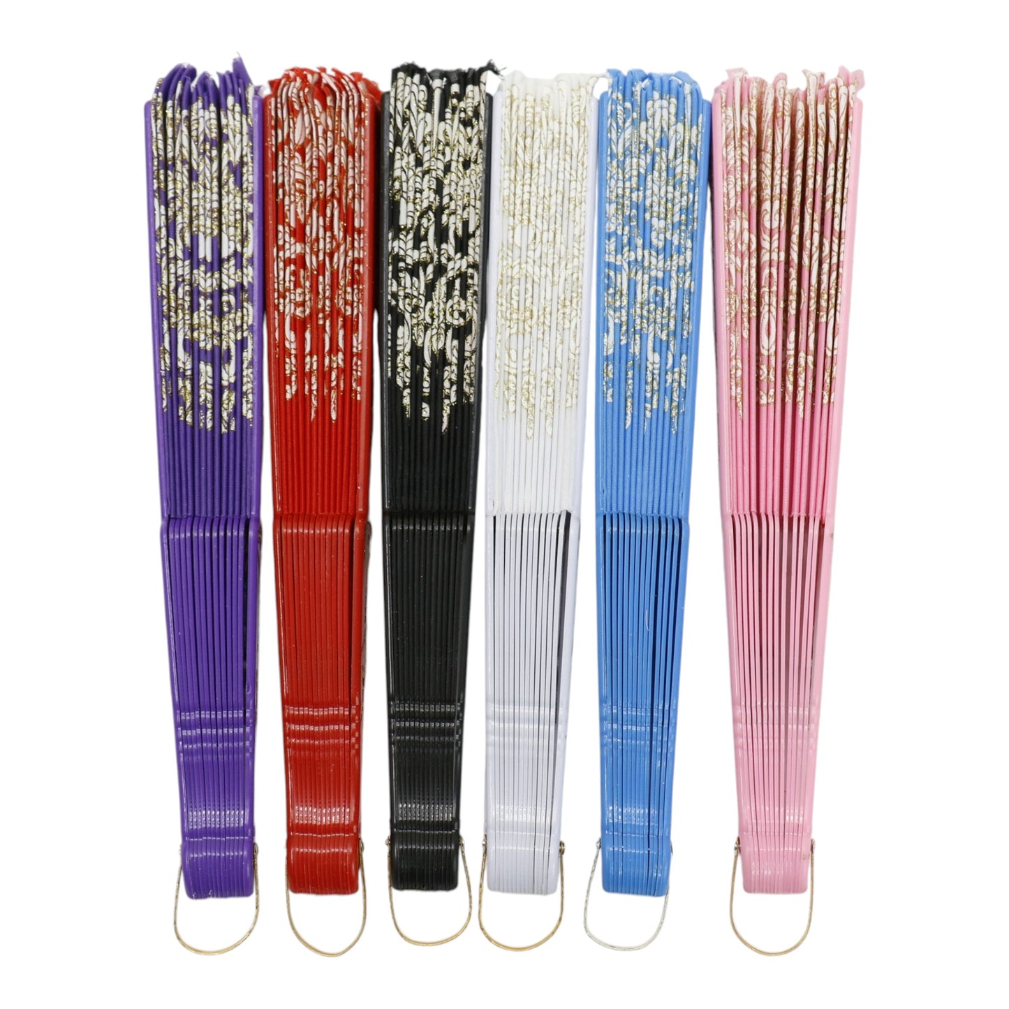 Colorful Gold Floral Glitter Handheld Folding Fan FN161AA (12PC)