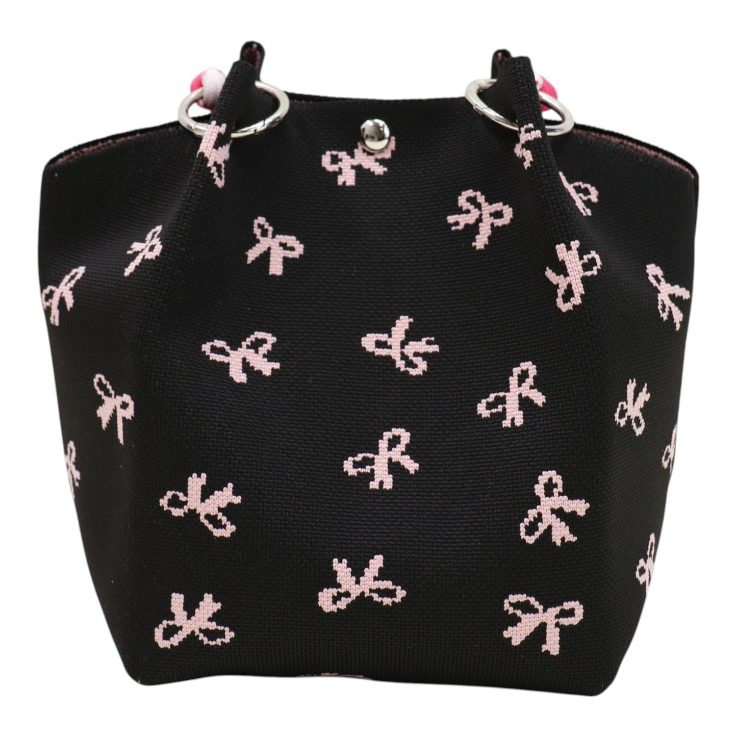 Pink Ribbon Pattern Cord Strap Knitted Tote Bag BG6313-4.(3PC)