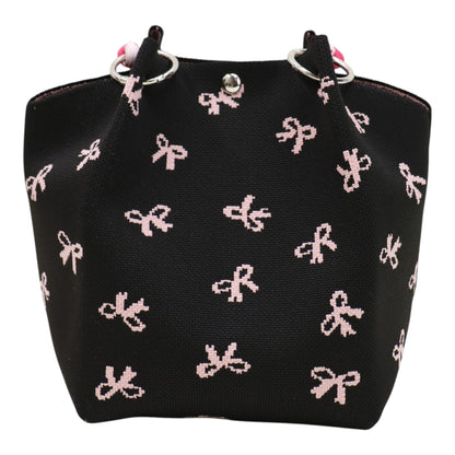 Pink Ribbon Pattern Cord Strap Knitted Tote Bag BG6313-4.(3PC)