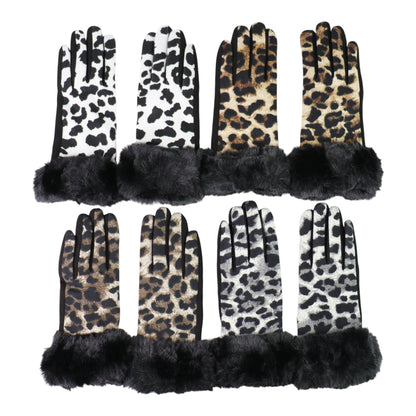 Women's Fur Leopard Pattern Gloves GL150.. (12PAIR)