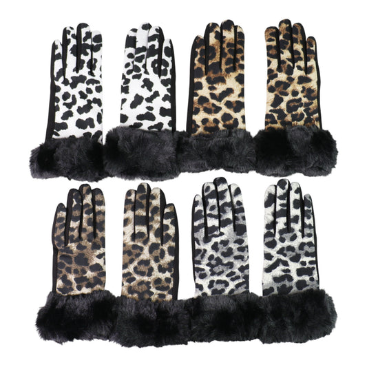 Women's Fur Leopard Pattern Gloves GL150.. (12PAIR)
