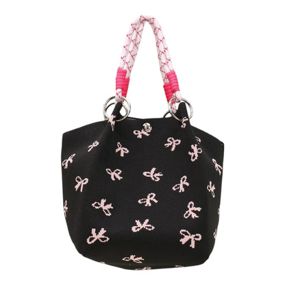 Pink Ribbon Pattern Cord Strap Knitted Tote Bag BG6313-4.(3PC)