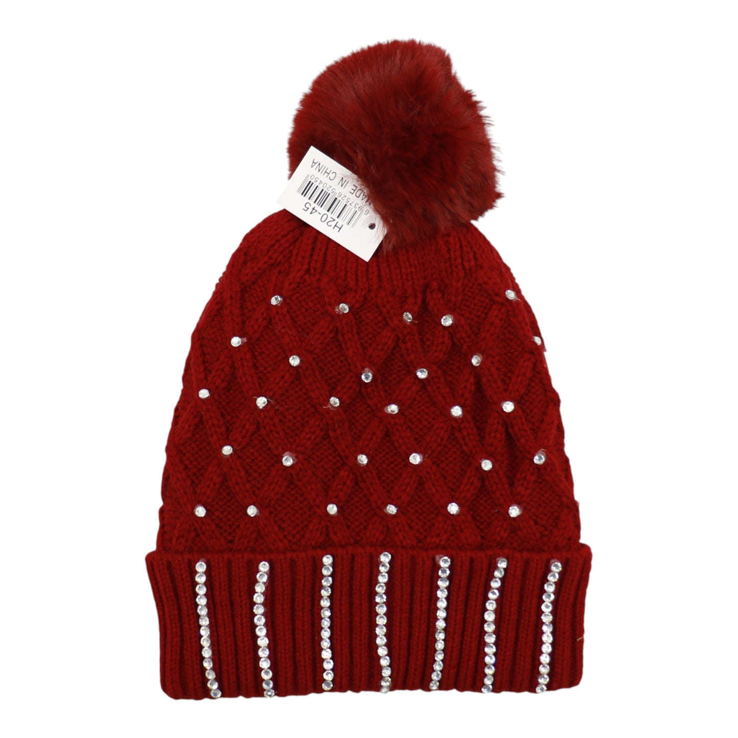 Pom Pom Rhinestone Decor Beanie H20-45. (12PC)