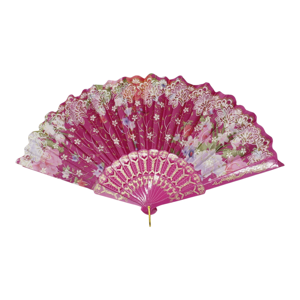 Gold Glitter Floral Colorful Hand Held Folding Fan JF6423-10 (12PC)