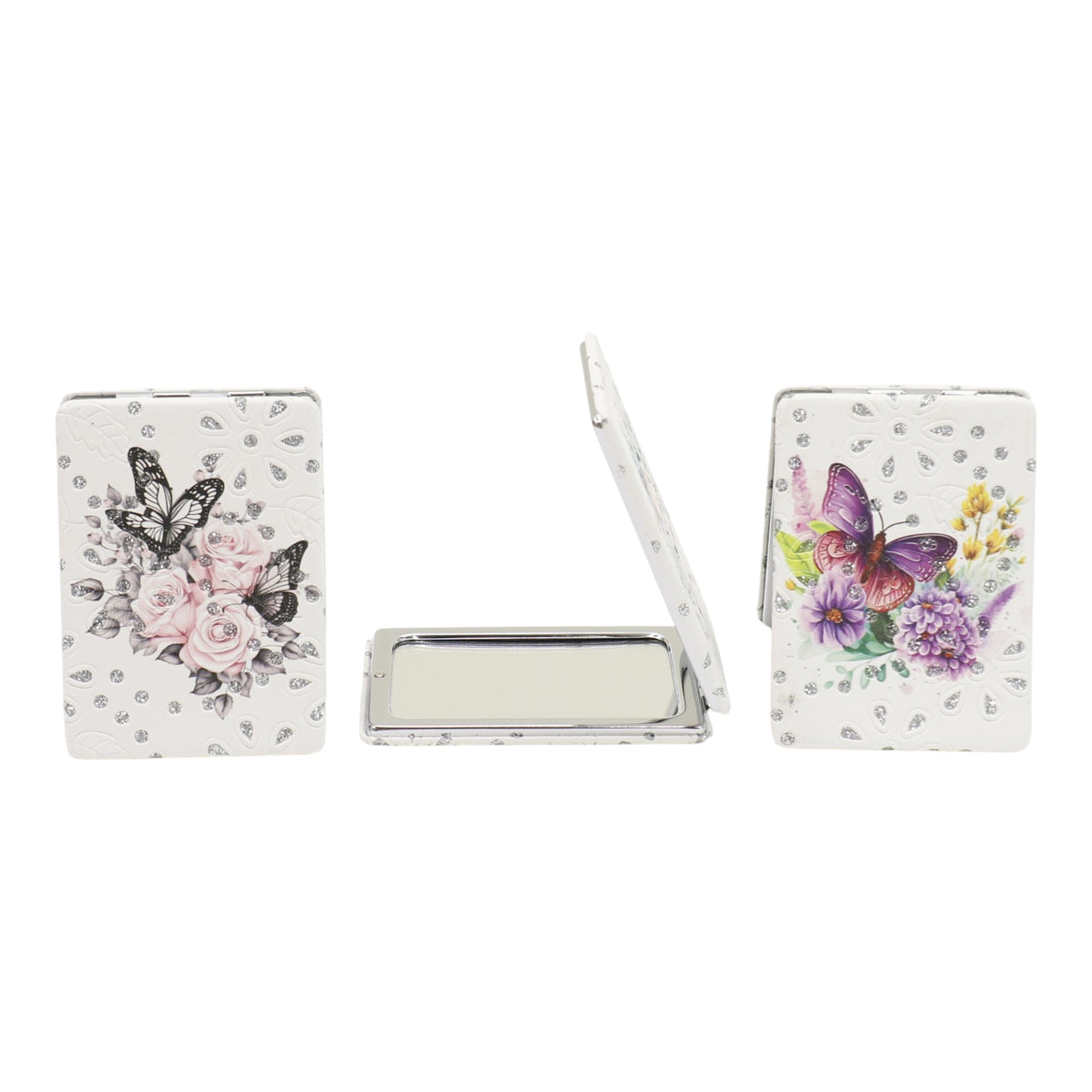 Butterfly Floral Rectangular Glitter Compact Makeup Mirror JM6423-16 (12PC)