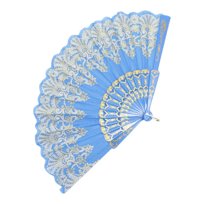 Colorful Gold Floral Glitter Handheld Folding Fan FN161AA (12PC)