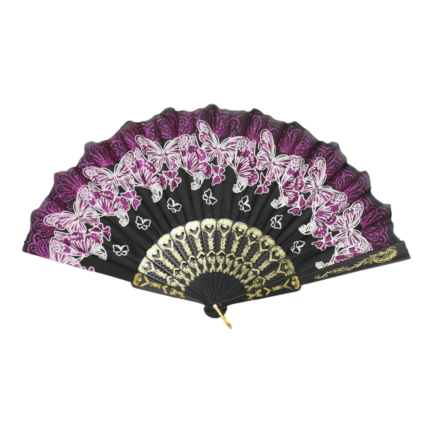 Butterfly Floral Glitter Handheld Folding Fan FNSZ09 (12PC)