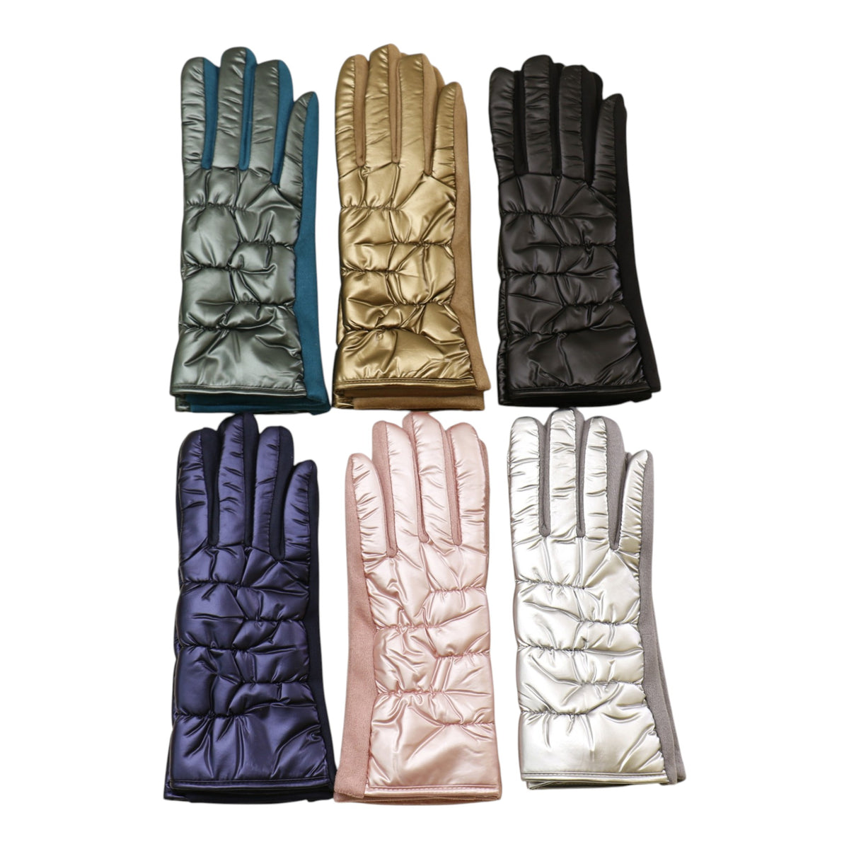 Women's Metallic Quilted Puffer Texting Gloves GL6830-16 (12PAIR)