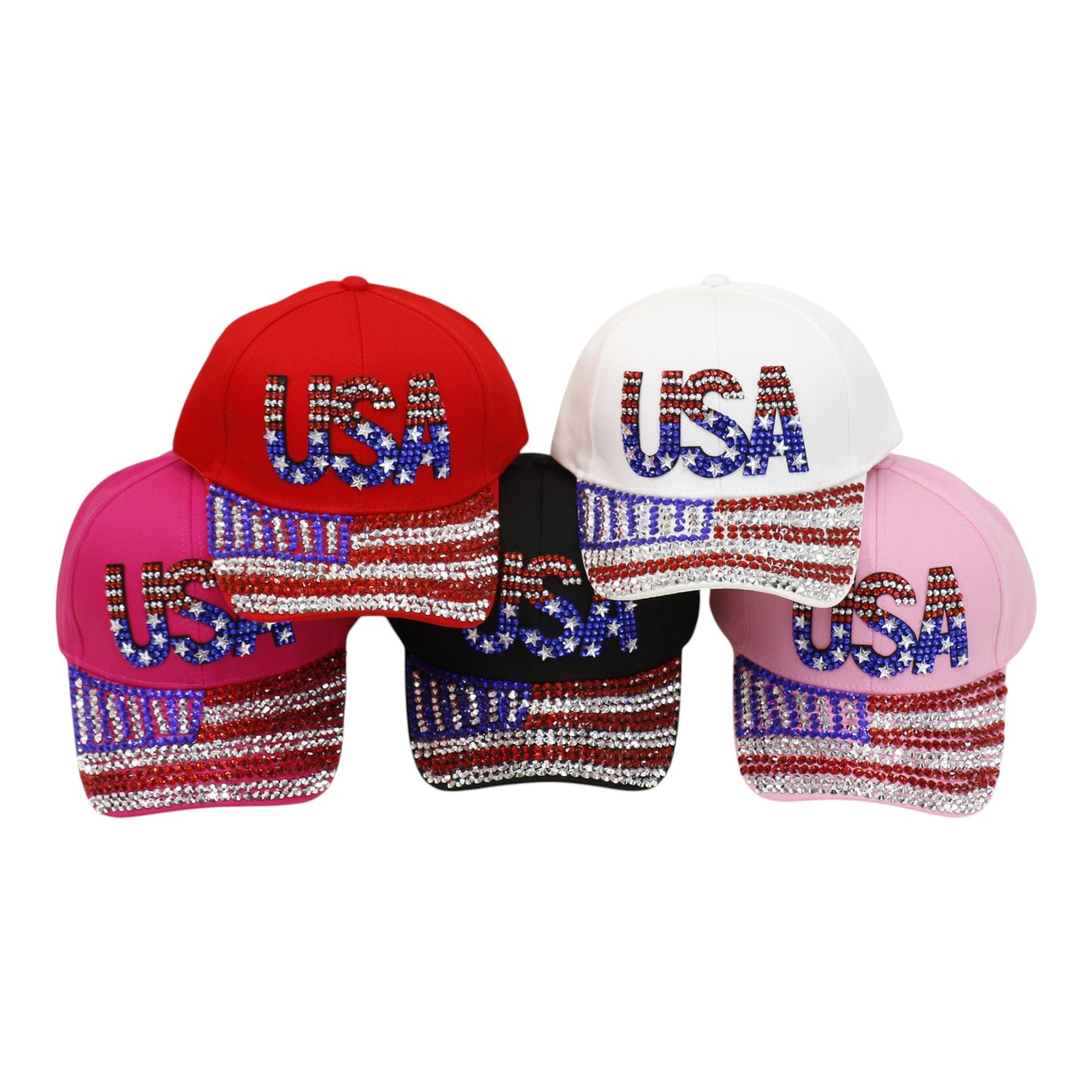 American Flag Rhinestone Studded CAP HA6323-6 (12PC)