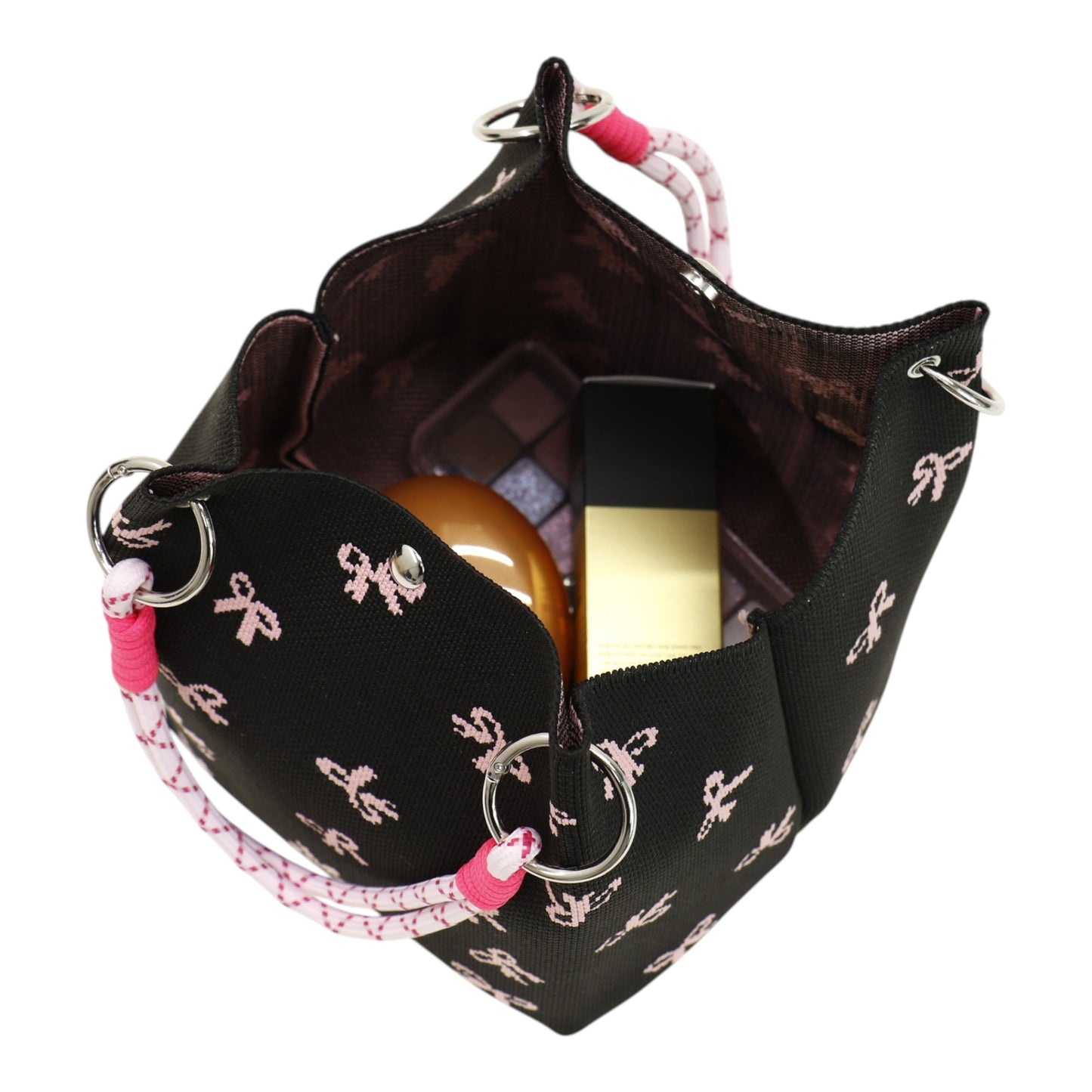 Pink Ribbon Pattern Cord Strap Knitted Tote Bag BG6313-4.(3PC)