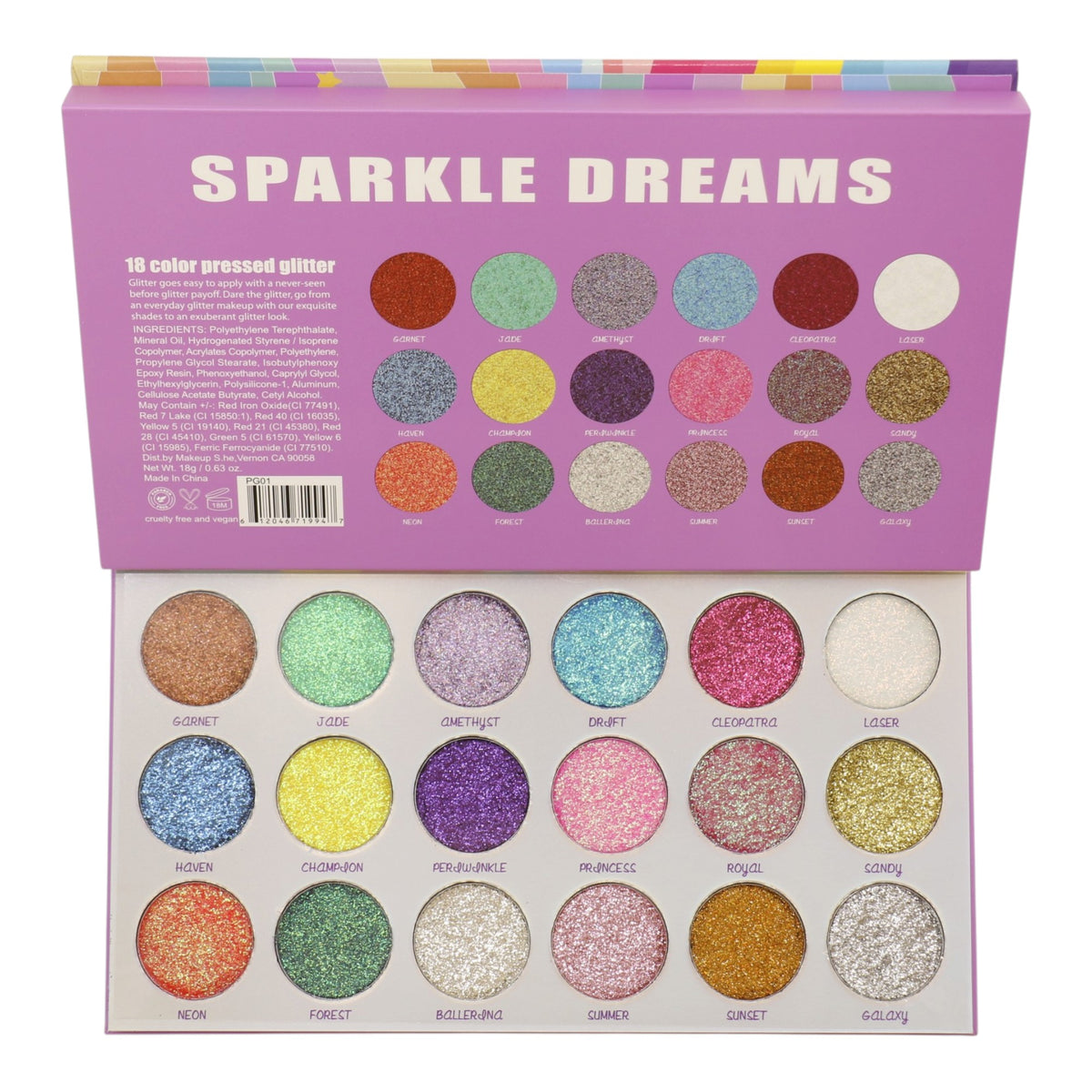S. He 18 Color Pressed Glitter Palette PG01 (6PK)