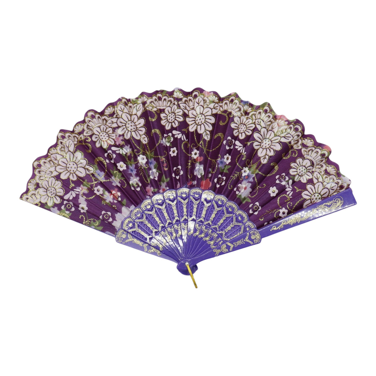 Gold Glitter Floral Colorful Hand Held Folding Fan JF6423-10 (12PC)