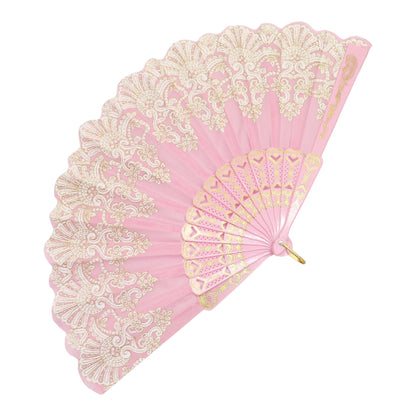 Colorful Gold Floral Glitter Handheld Folding Fan FN161AA (12PC)